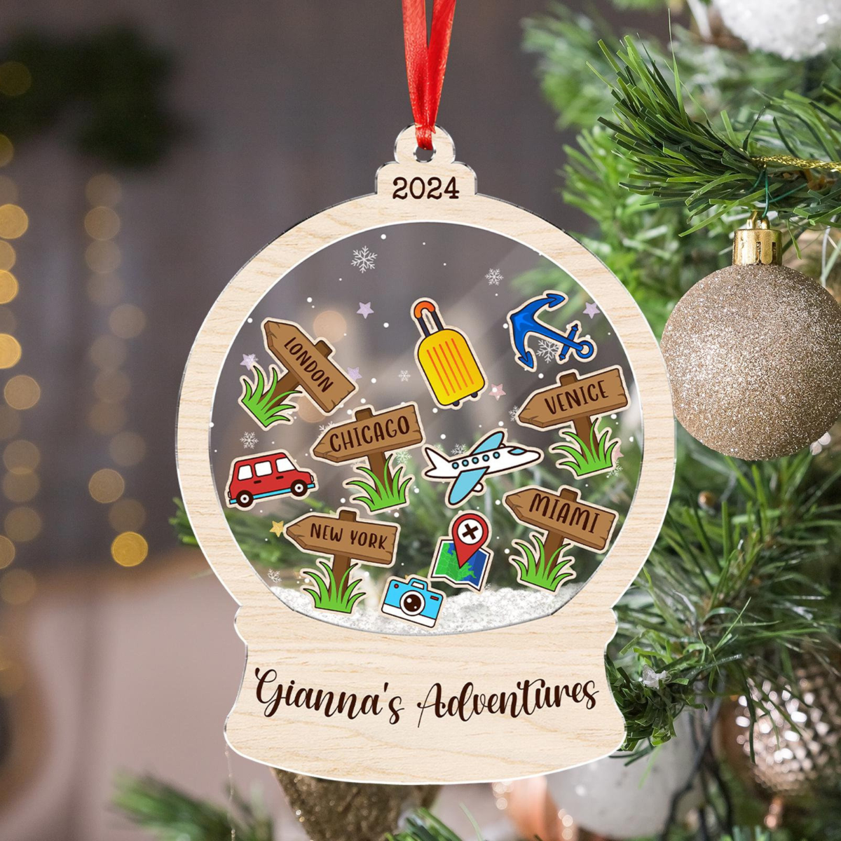 Travel's Adventures 2024 - Personalized 4D Shaker Ornament - Christmas Gift For Family