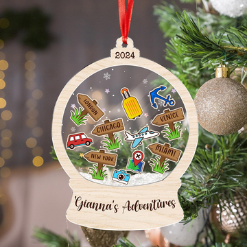 Travel's Adventures 2024 - Personalized 4D Shaker Ornament - Christmas Gift For Family