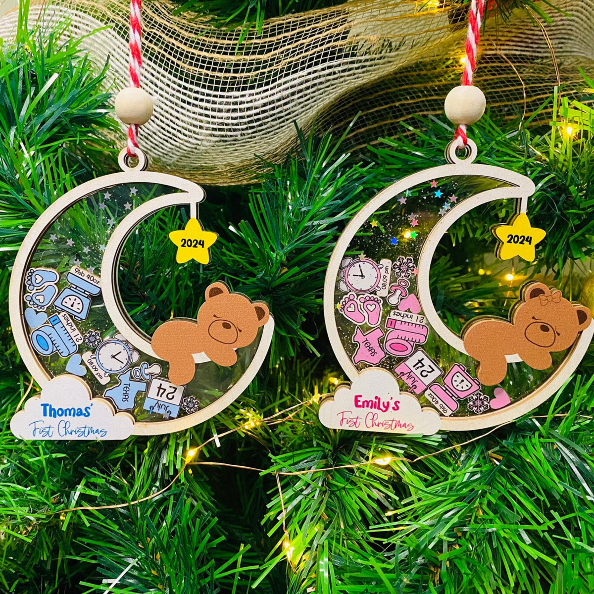 Baby's First Christmas Sleeping Teddy - Personalized 4D Shaker Ornament - Christmas Gift For Baby & Family