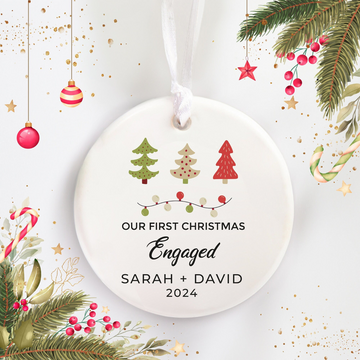 Our First Christmas Engaged - Personalized Ornament - Christmas Gift For Couple