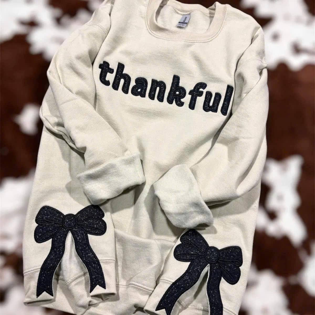 Thankful Side Bow Embroidered Sweatshirt, Side Bow Applique Hoodie, Glitter Holiday Shirt, Plaid Xmas Pullover, Christmas Gift