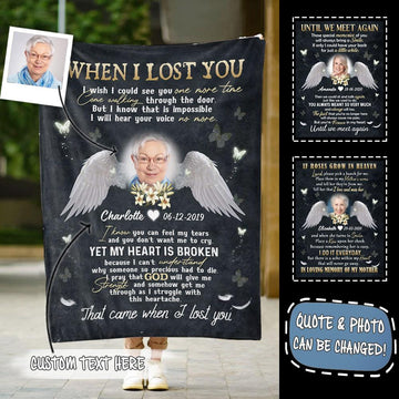 Angel Wings Flower Mother When I Lost You - Personalized Photo Blanket - Memorial Gift For Mom