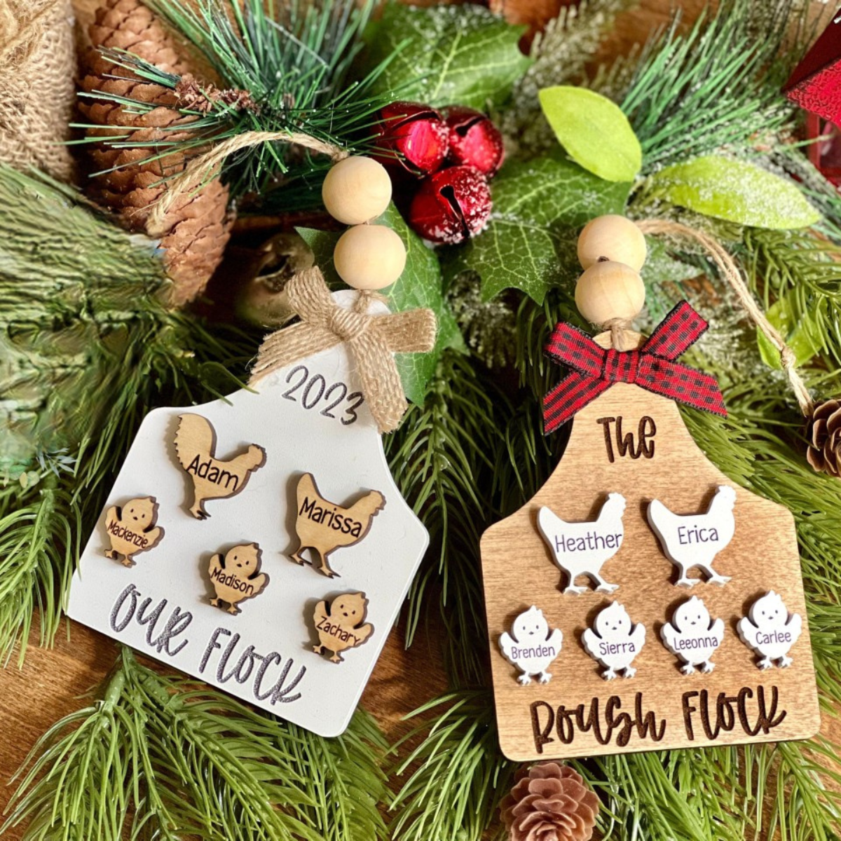 Our Flock Chicken Family - Personalized Layered Wooden Ornament - Christmas Gift For Family