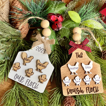 Our Flock Chicken Family - Personalized Layered Wooden Ornament - Christmas Gift For Family