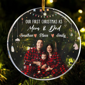 Family Of Three First Christmas - Personalized Crystal Ornament - Christmas Gift For Family