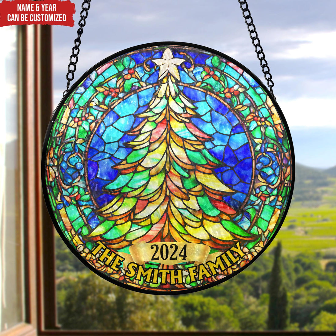 Christmas Tree 2024 Custom Family Name - Personalized Suncatcher Stain Glass - Christmas Gift For Family