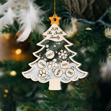 Christmas Tree With Family Member's Name - Personalized 4D Shaker Ornament - Christmas Gift For Family