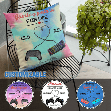 Gaming Controllers Couple Custom Pillow, Gaming Partners For Life