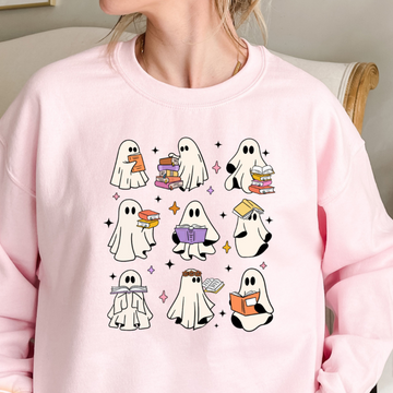 Ghost Reading Books Sweatshirt, Bookish Halloween Sweatshirt,Librarian Ghost Halloween, Teacher Ghost Reading Books Sweatshirt, Teacher Gift