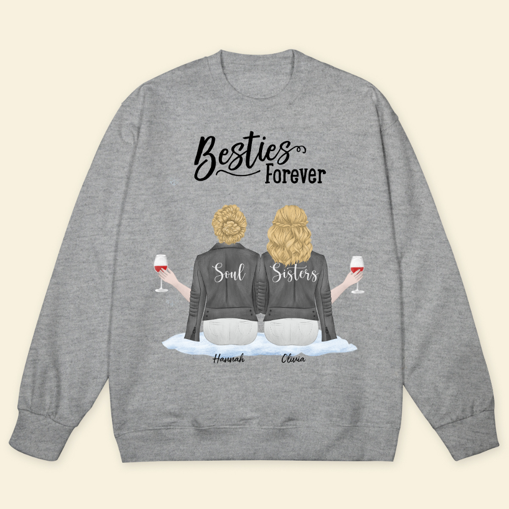 Christmas Besties Forever Wine Glass - Personalized Sweatshirt - Gift For Sisters, Bestie, Friends