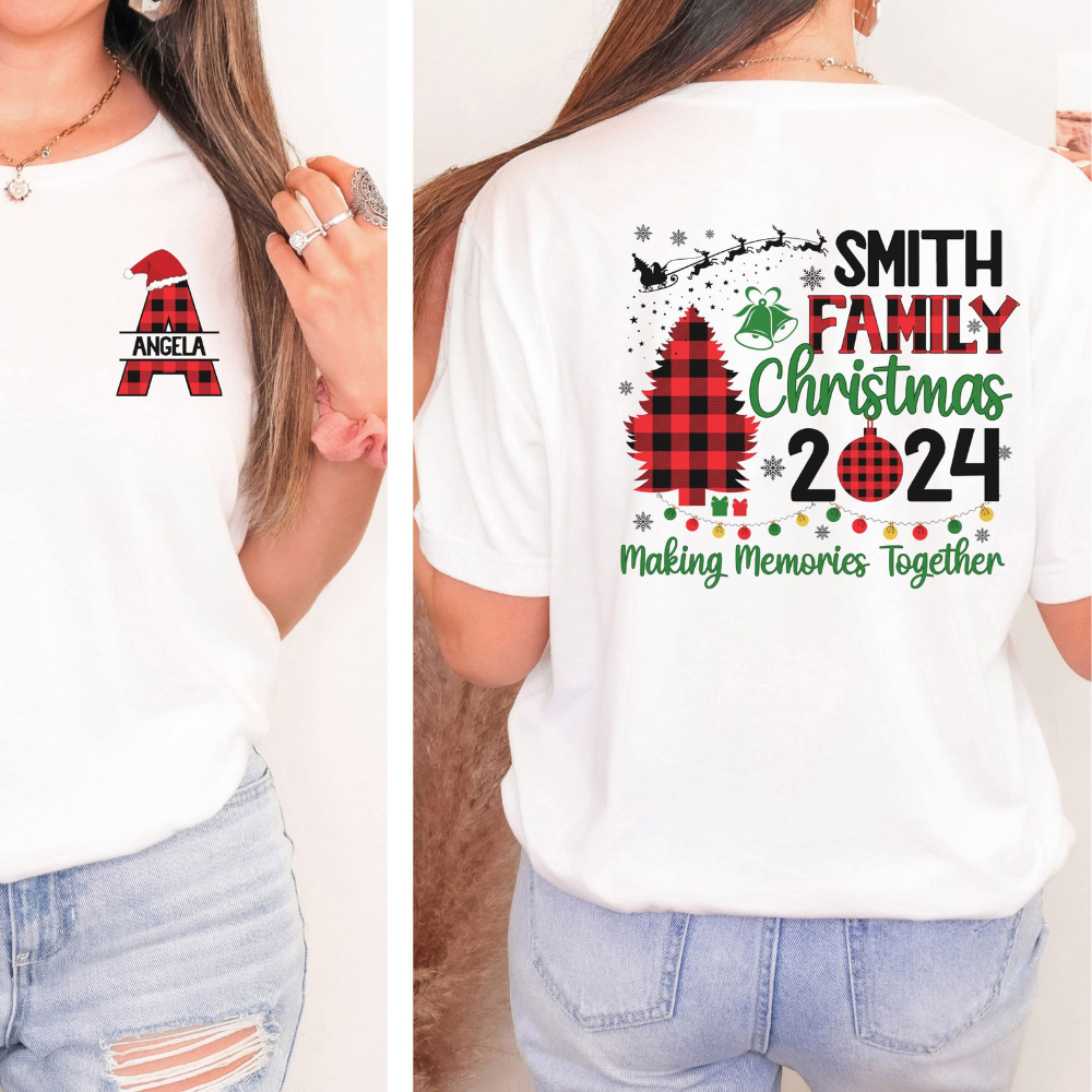 Custom Name Christmas Shirts - Personalized Family Christmas Shirts, Matching Christmas - Shirts For Family, Buffalo Plaid Family Name Shirts