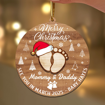 Mommy and Daddy Merry Christmas See You in 2025 - Personalized Layered Wooden Ornament - Christmas Gift For Family, Expecting Parents Gifts