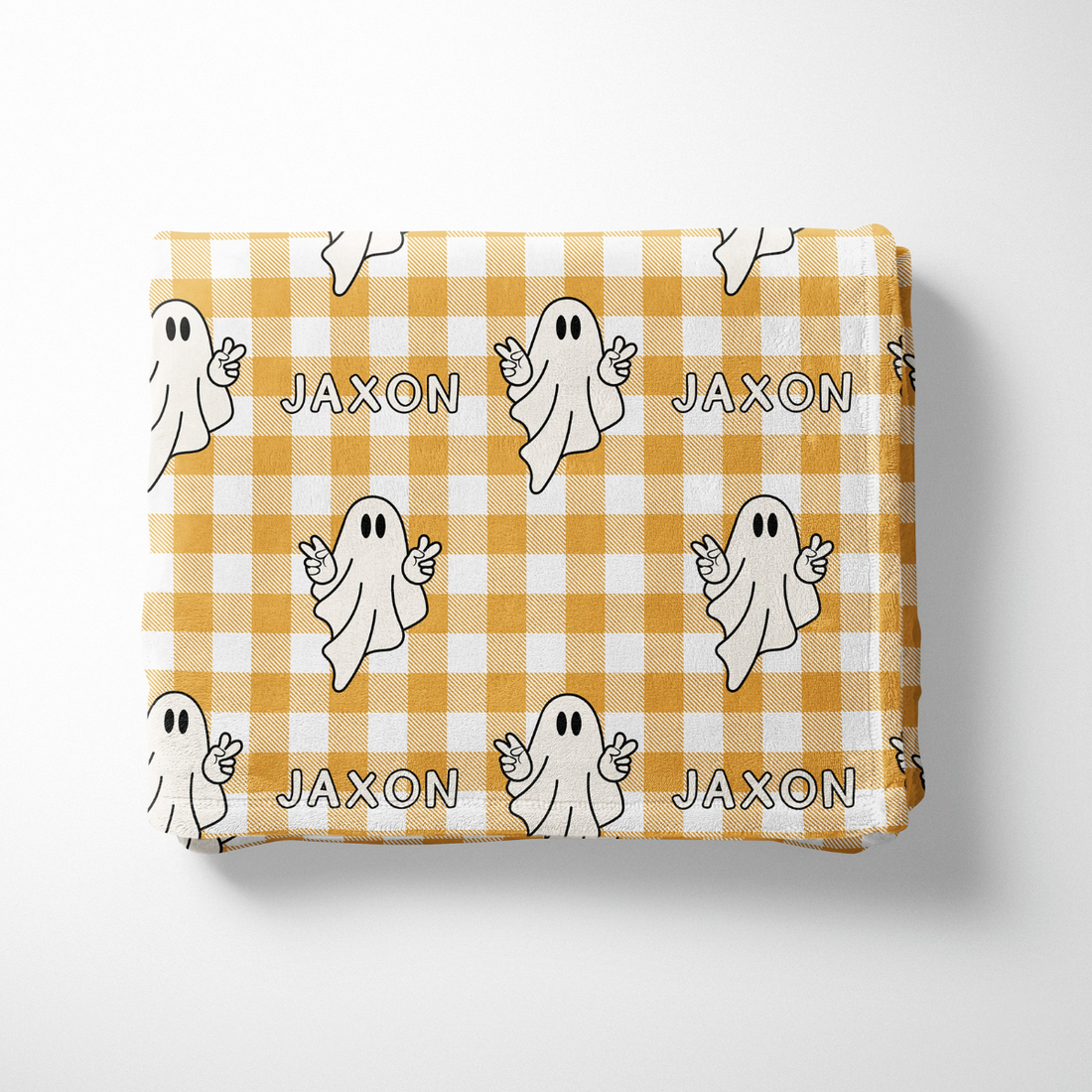 Buffalo Plaid Ghost Halloween Name Blanket, Custom Name Blanket, Halloween Personalized Gift, Cute Halloween Gift