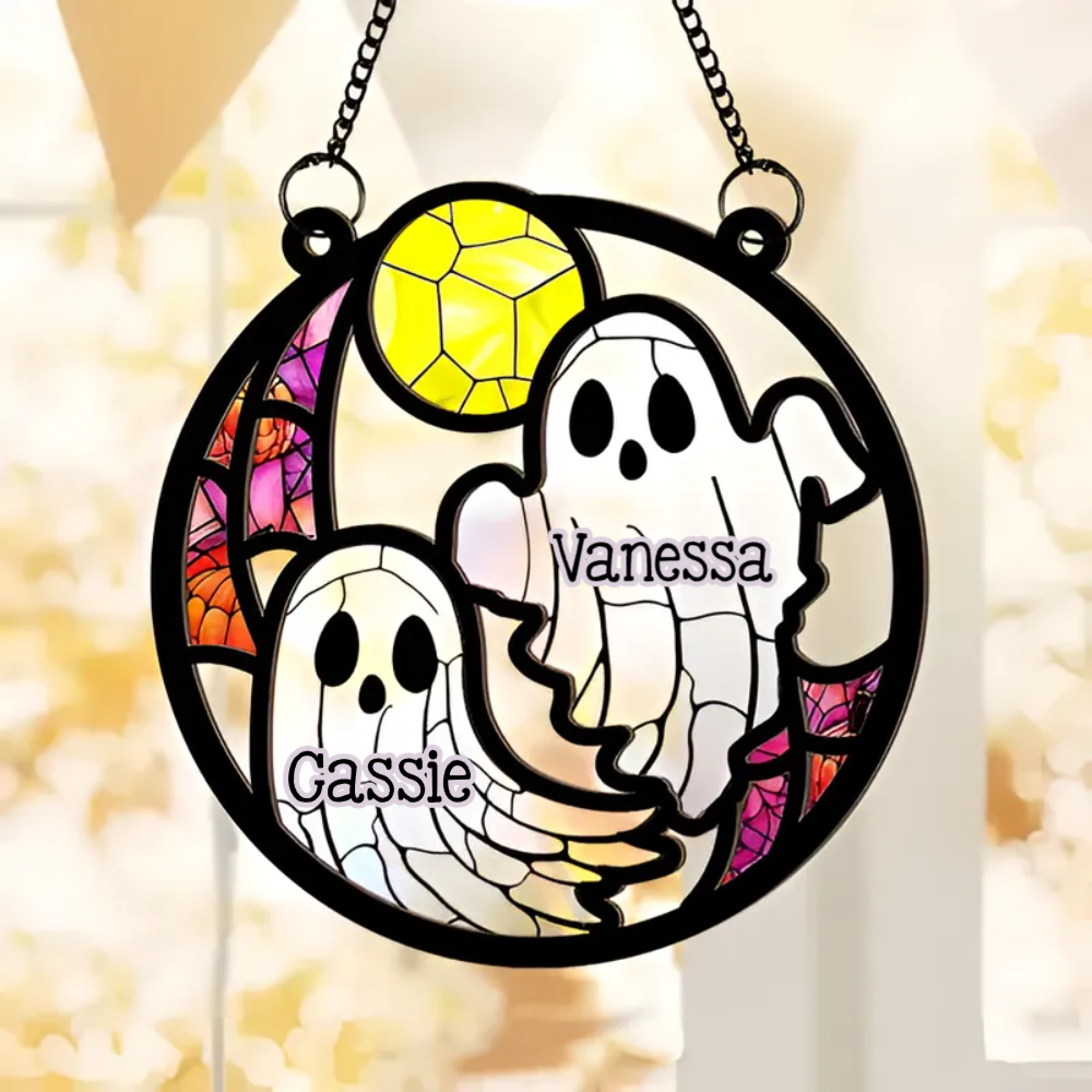 Boo Family - Personalized Suncatcher Ornament - Halloween Gift For Family, Autumn Vacation