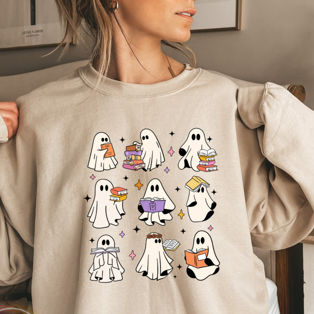 Ghost Reading Books Sweatshirt, Bookish Halloween Sweatshirt,Librarian Ghost Halloween, Teacher Ghost Reading Books Sweatshirt, Teacher Gift