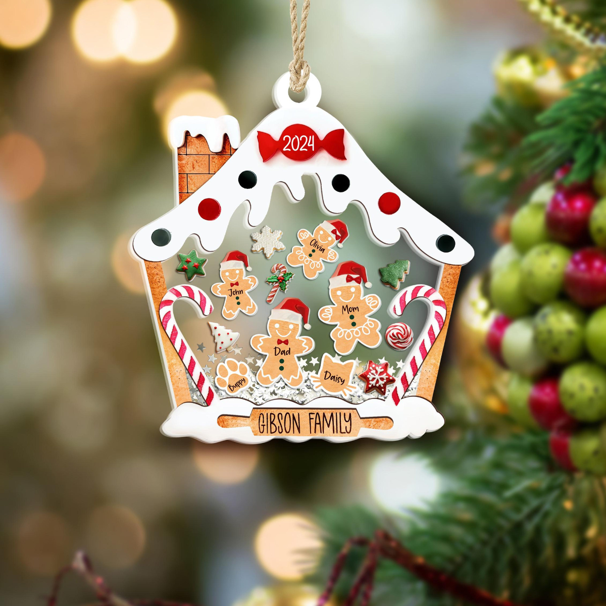 Gingerbread House Family - Personalized 4D Shaker Ornament - Christmas Gift For Family