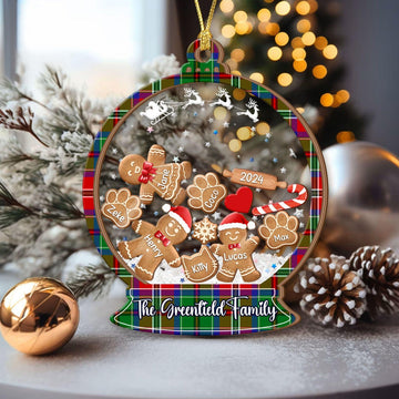 Gingerbread Family With Dog & Cat - Personalized 4D Shaker Ornament - Christmas Gift For Family