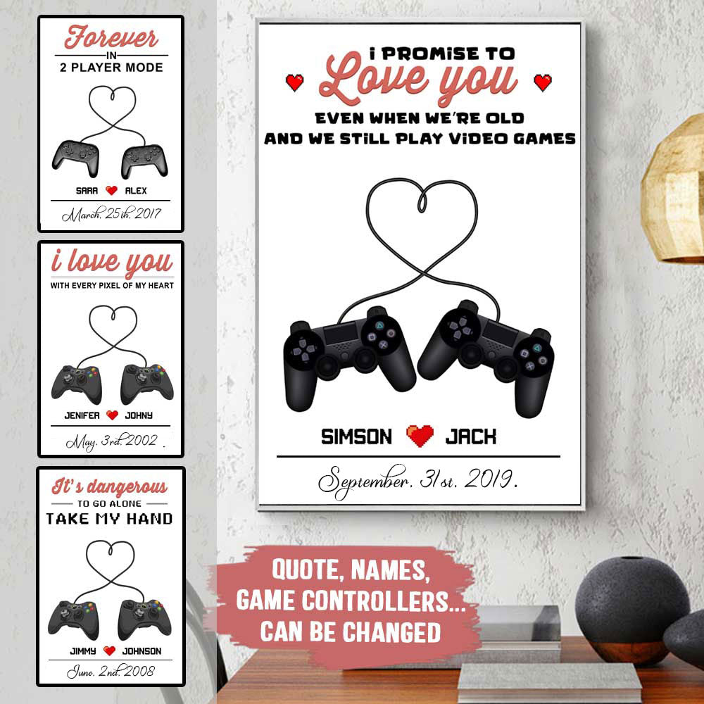 Gaming Controllers Couple I Promise To Love You Even When We Are Old And Still Play Video Games Customize Canvas