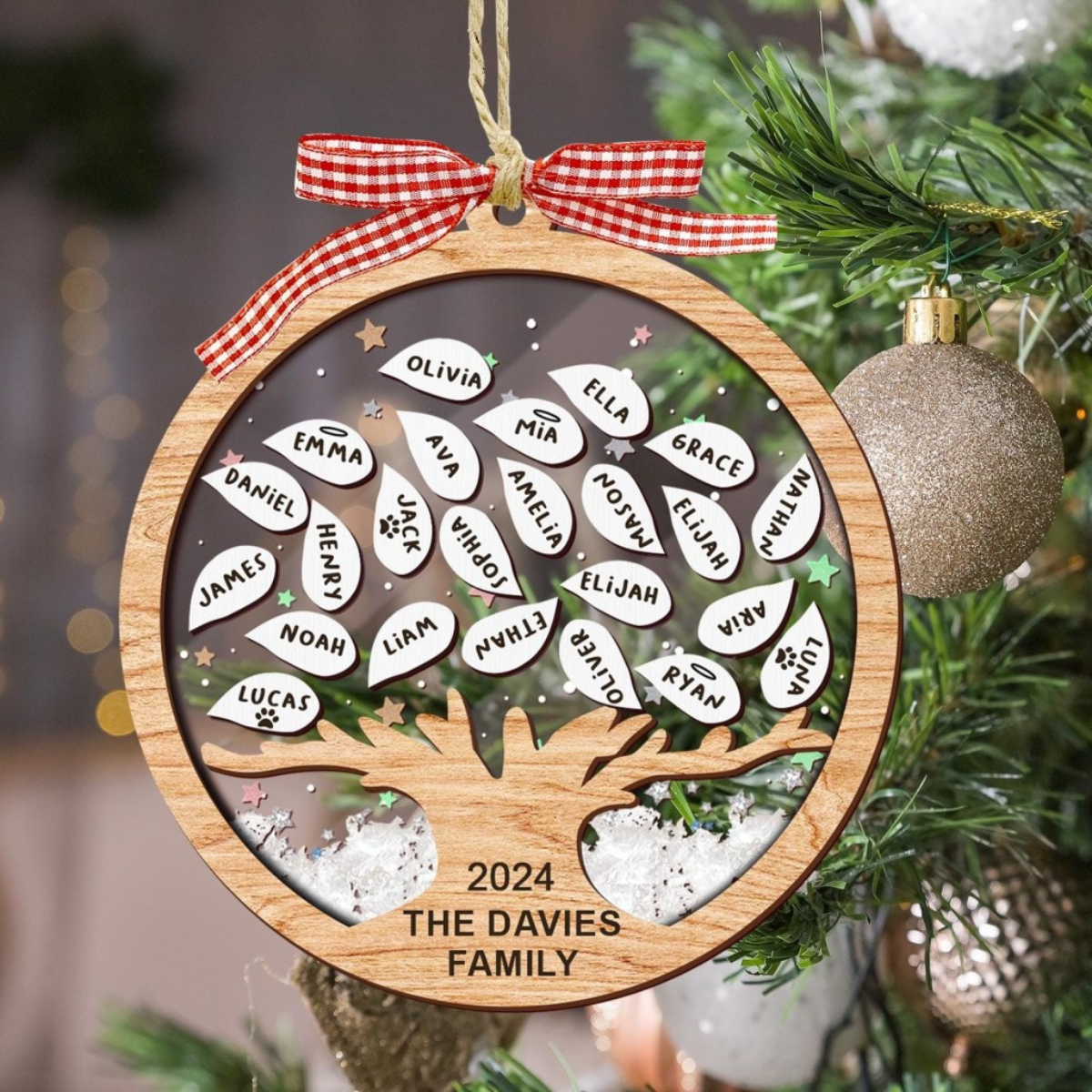 Family Tree Of Life 4D Shaker Ornament, Custom Name Family Christmas Ornament, Big Family Holiday Gift