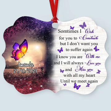 Purple Butterfly Miss You All My Heart Personalized Aluminum Ornament Memorial Gift Christmas Gift