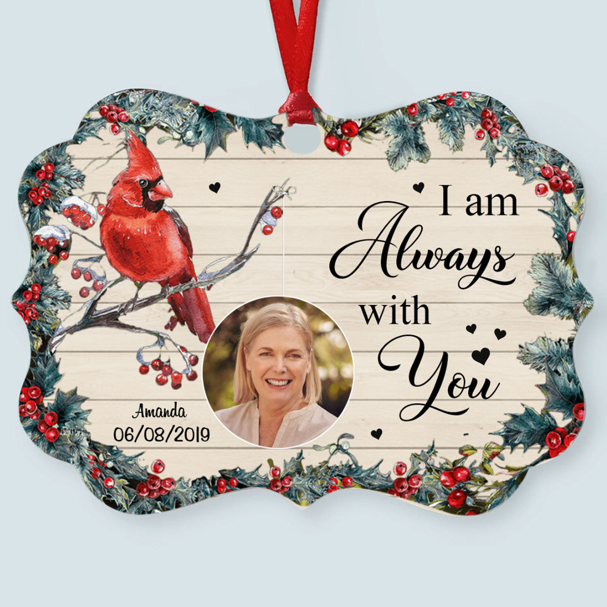 I Will Miss You Until We Meet Again Christmas Holly Custom Photo Memorial Gift Remembrance Personalized Aluminum Ornament Memorial Gift