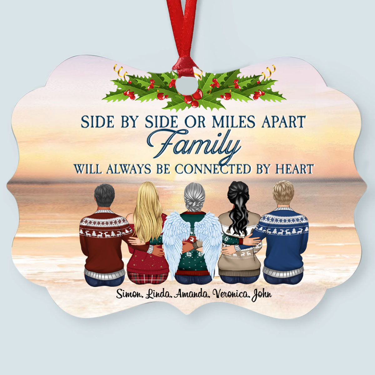 Christmas Family Side By Side Or Miles Apart Family Will Always Be Connected By Heart Personalized Aluminum Ornament Memorial Gift