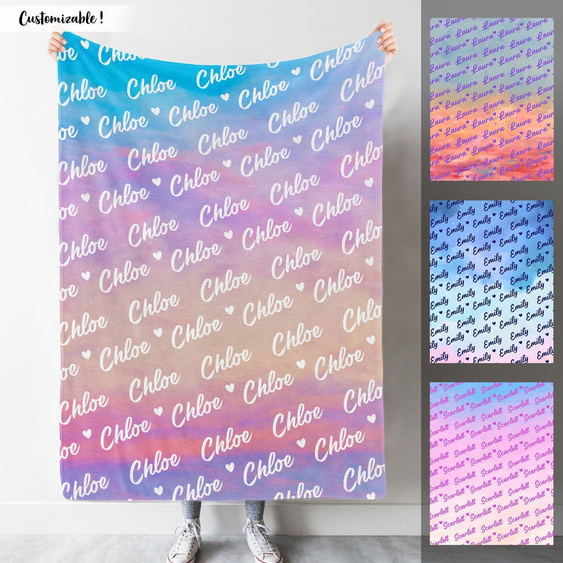 Heart Name Text Cloudy Girly Personalized Blanket Custom Name