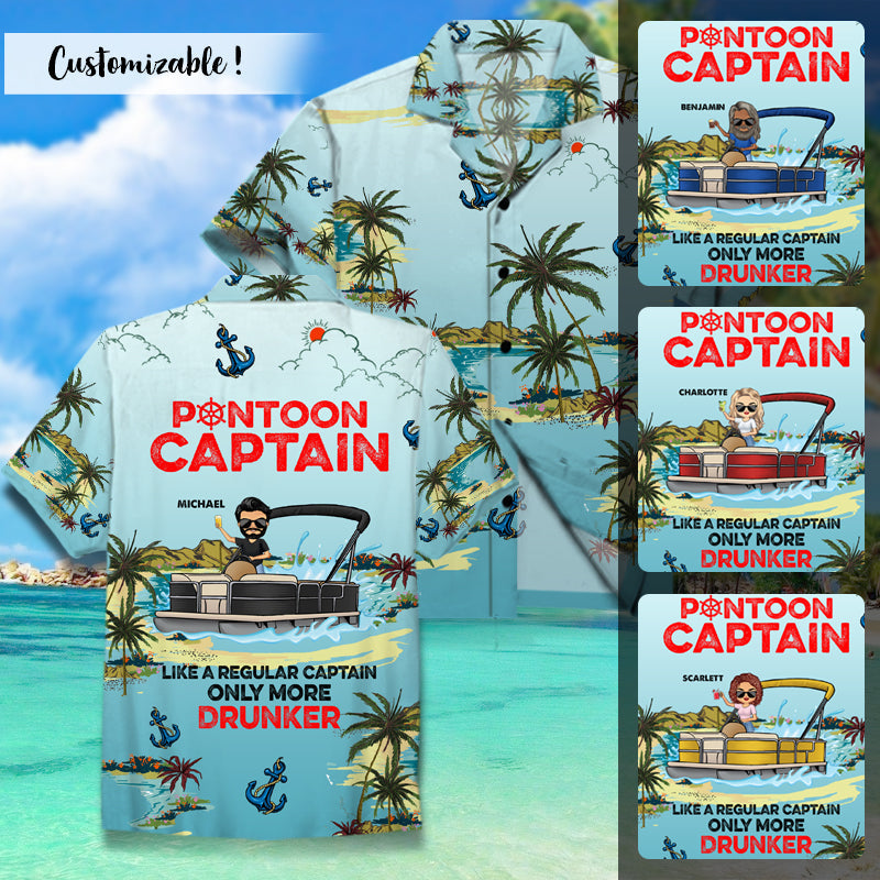 Pontoon Captain Like A Regular Captain Only More Drunker - Personalized All Over Print Hawaiian Shirt - Beach