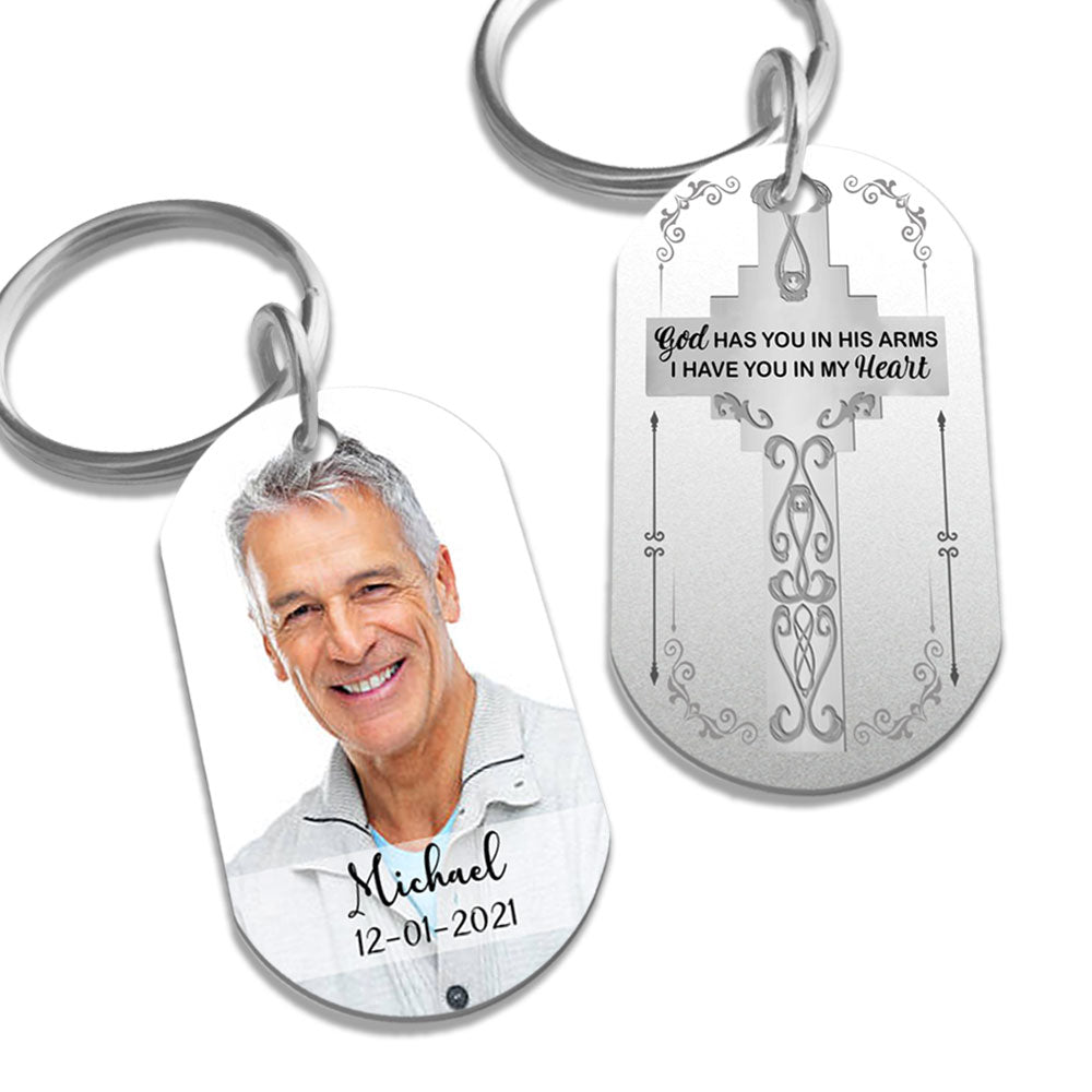 God Has You In His Arms - Personalized Photo Stainless Steel Keychain - Memorial