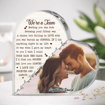 We're A Team Personalized Photo Heart Shaped Acrylic Plaque Gift For Couple