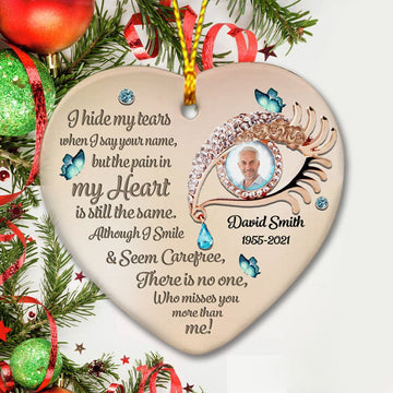 Memorial Eye Crystal Tear Drop I Hide My Tears When I Say - Personalized Photo Ornament - Memorial Gift For Family Members