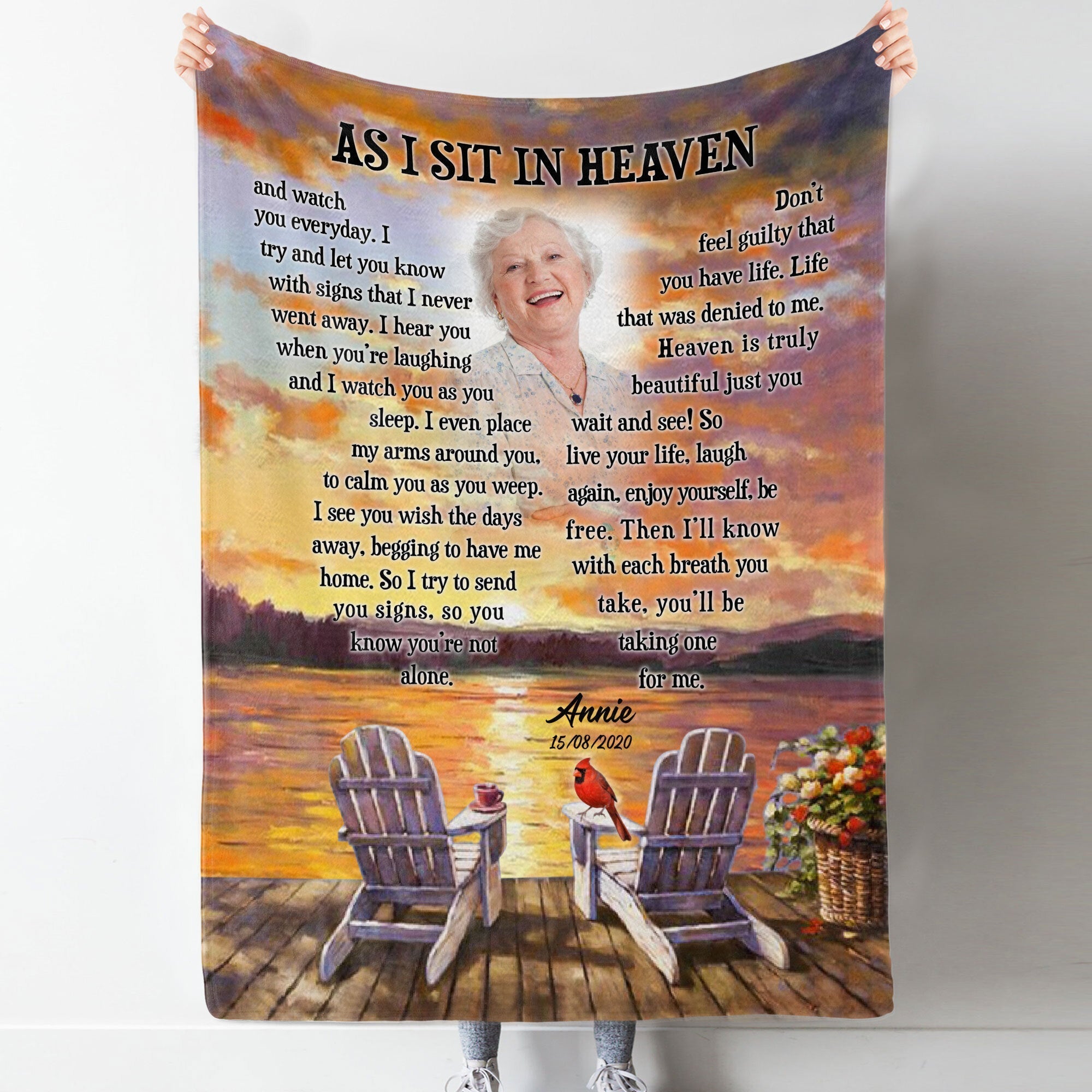 As I Sit In Heaven Personalized Photo Blanket Memorial