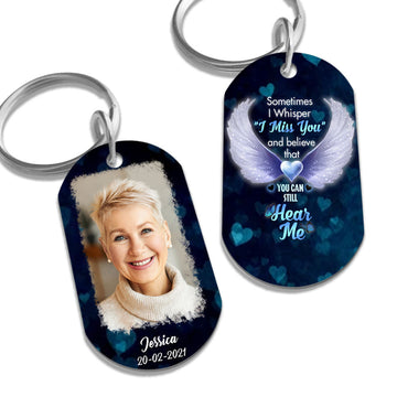 Sometimes I Whisper I Miss You - Personalized Photo Stainless Steel Keychain - Memorial