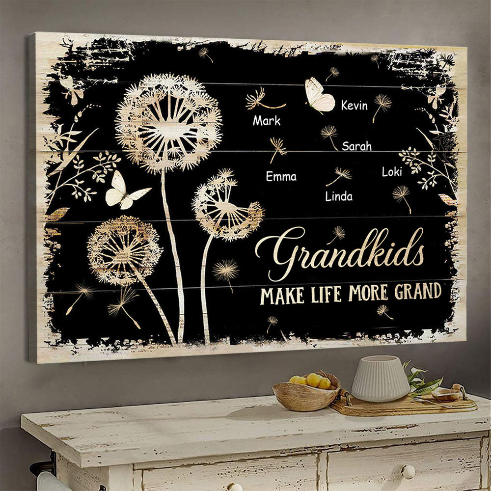 Grandkids Make Life More Grand, Dandelion - Personalized Canvas - Gift For Grandma