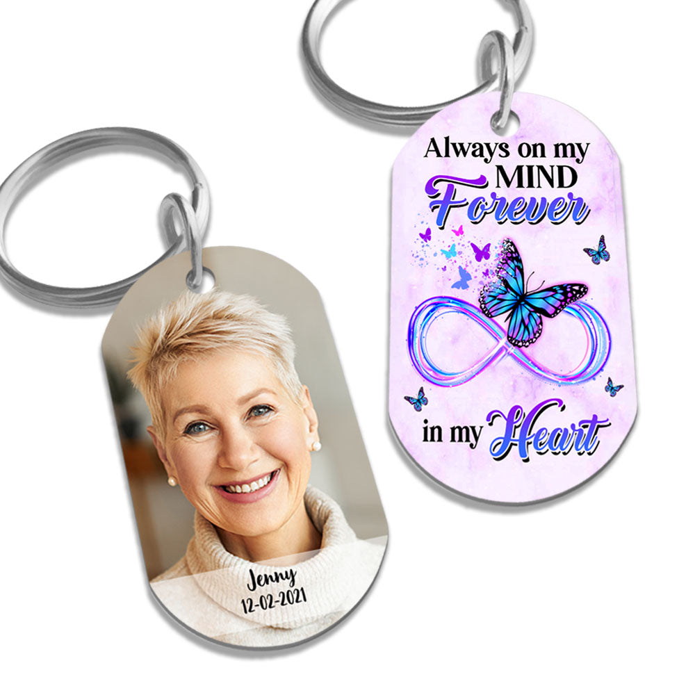 Always On My Mind Forever In My Heart - Personalized Photo Stainless Steel Keychain - Memorial