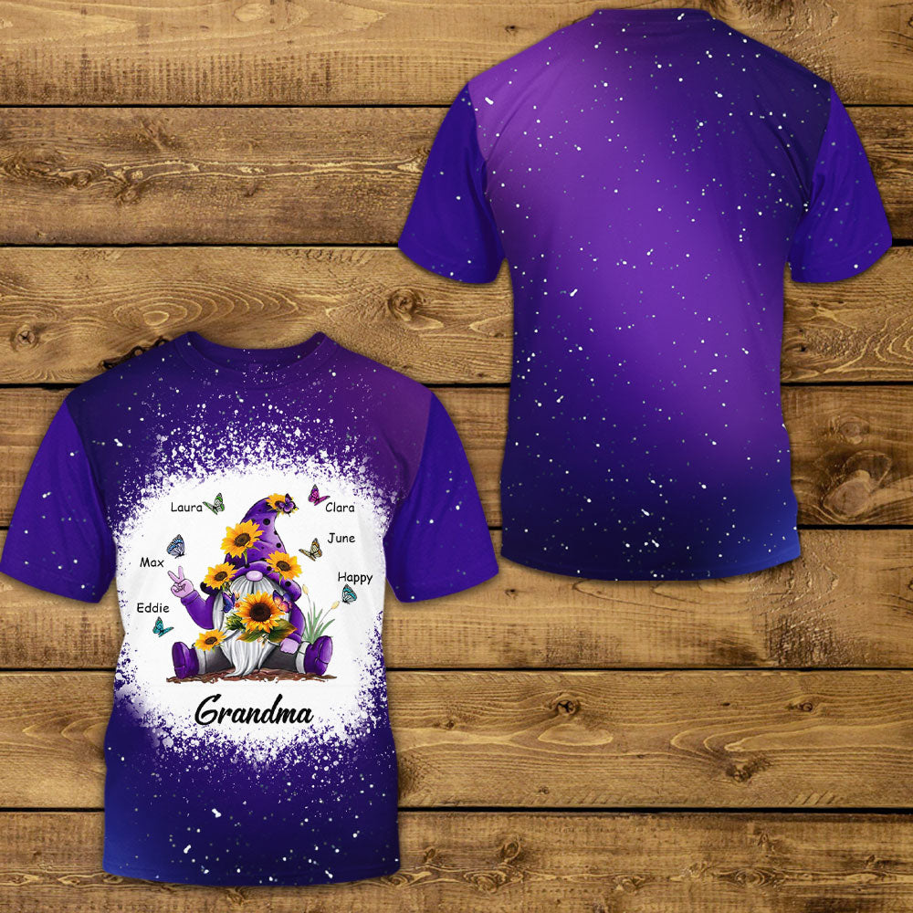 Sunflower Gnome Butterflies Grandma With Grandkids - Personalized 3D All Over Print Shirt - Gift For Grandma