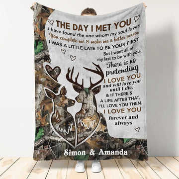 Best Valentine Gift For Girlfriend, Deer Camo The Day I Met You Personalized Blanket - Gift For Couple