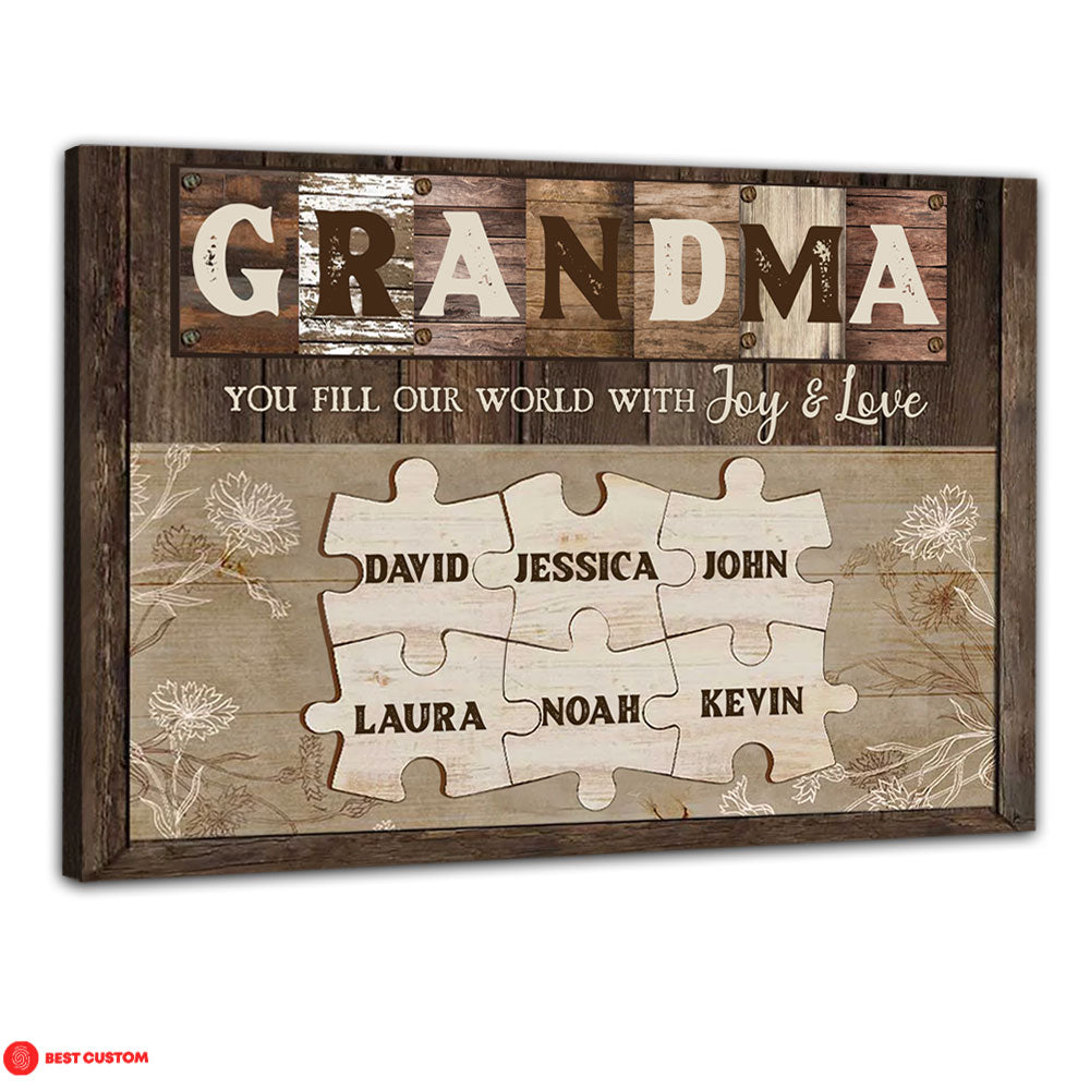 You Fill Our World With Joy & Love - Personalized Canvas - Gift For Grandma