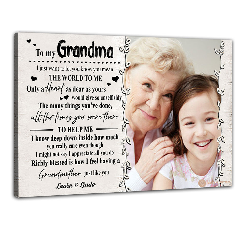 You Mean The World To Me - Personalized Photo Canvas - Gift For Grandma