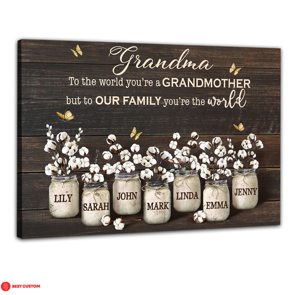 To Our Family You're The World - Personalized Canvas - Gift For Grandma