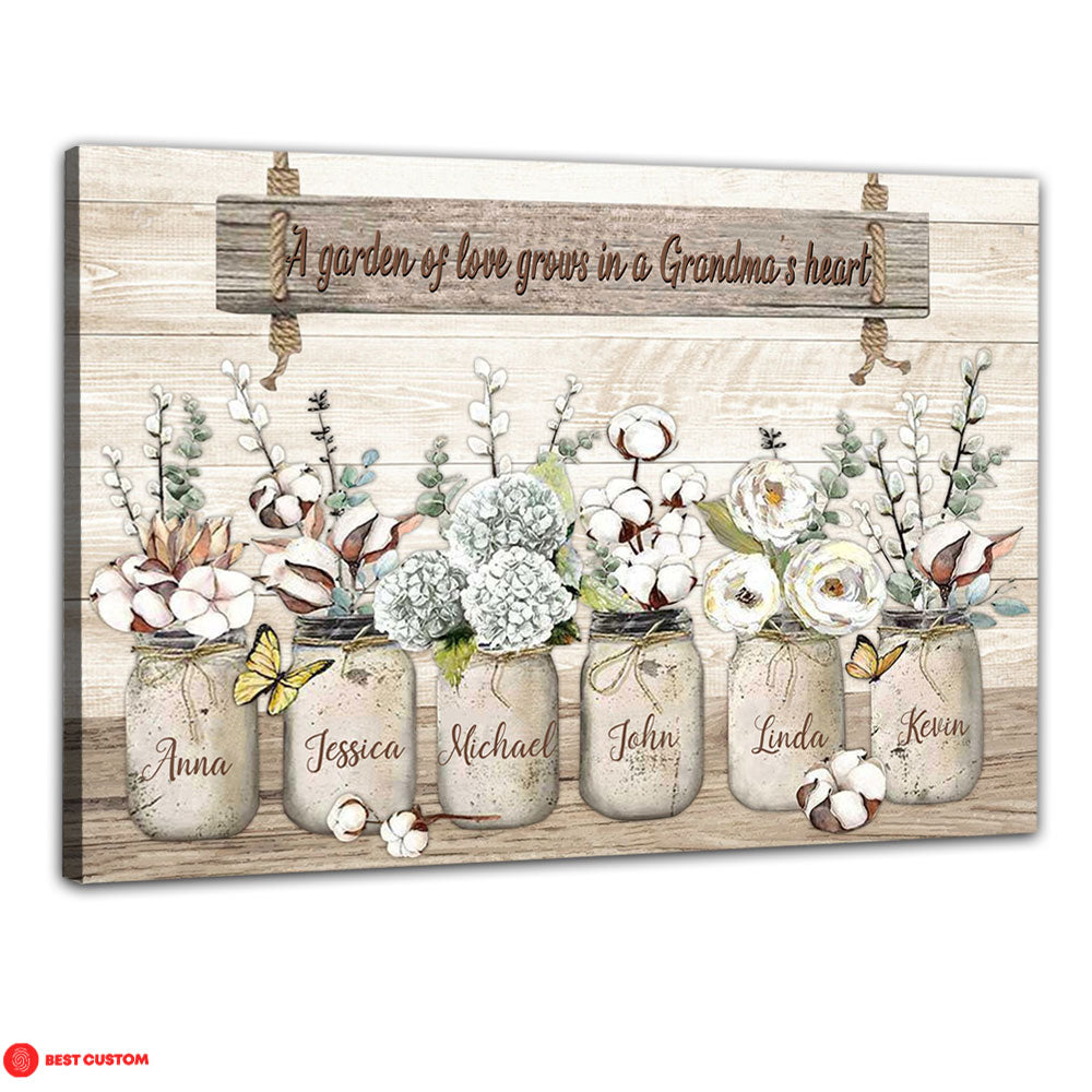 A Garden Of Love Grows In A Grandma's Heart, Flowers - Personalized Canvas - Gift For Grandma