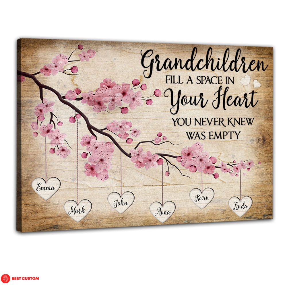 Grandchildren Fill A Place In Your Heart - Personalized Canvas - Gift For Grandma