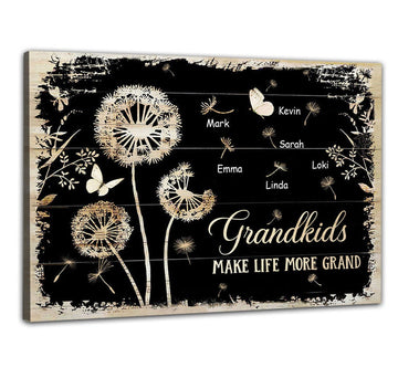 Grandkids Make Life More Grand, Dandelion - Personalized Canvas - Gift For Grandma