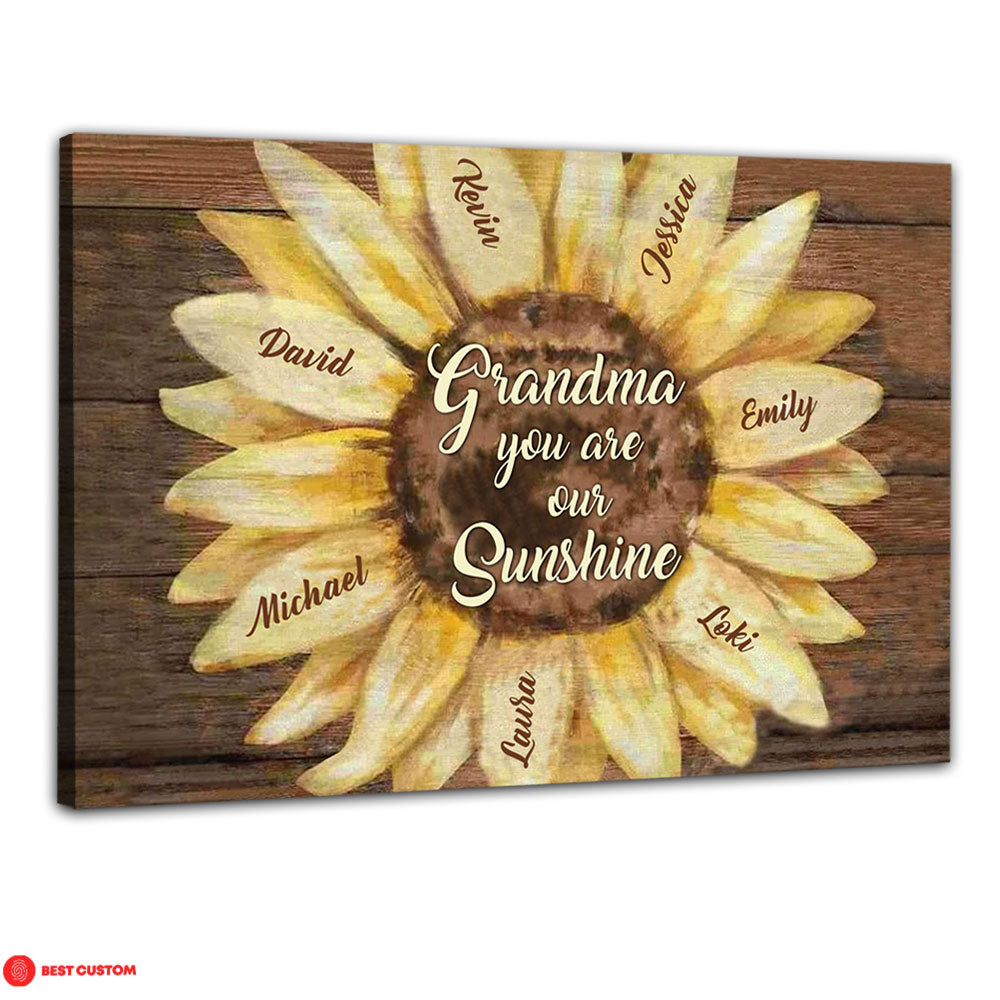 Grandma You Are Our Sunshine, Sunflower - Personalized Canvas - Gift For Grandma