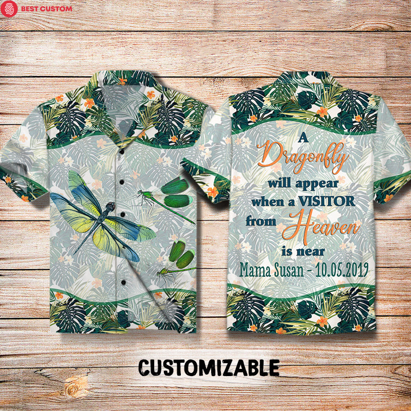 A Dragonfly Will Appear When A Visitor From Heaven Is Near - Personalized All Over Print Hawaiian Shirt - Memorial