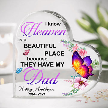 Heaven Is A Beautiful Place Personalized Heart Shaped Acrylic Plaque Memorial