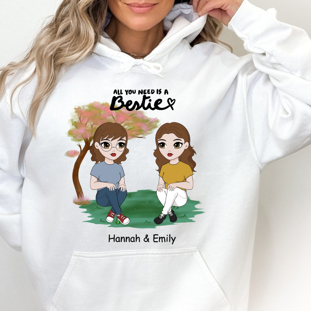 Chibi Friends All You Need Is A Bestie - Personalized Hoodie - Gift For Best Friend