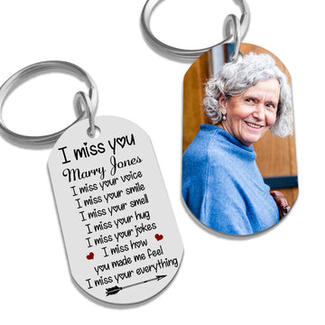 I Miss Your Voice Custom Photo Stainless Steel Keychain Memorial