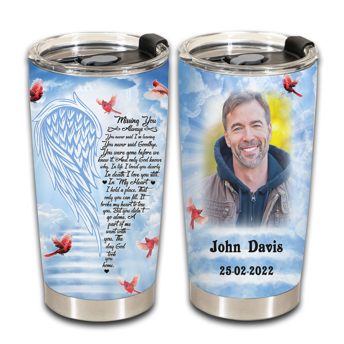 Missing You Always Cardinal Personalized Photo Tumbler Memorial