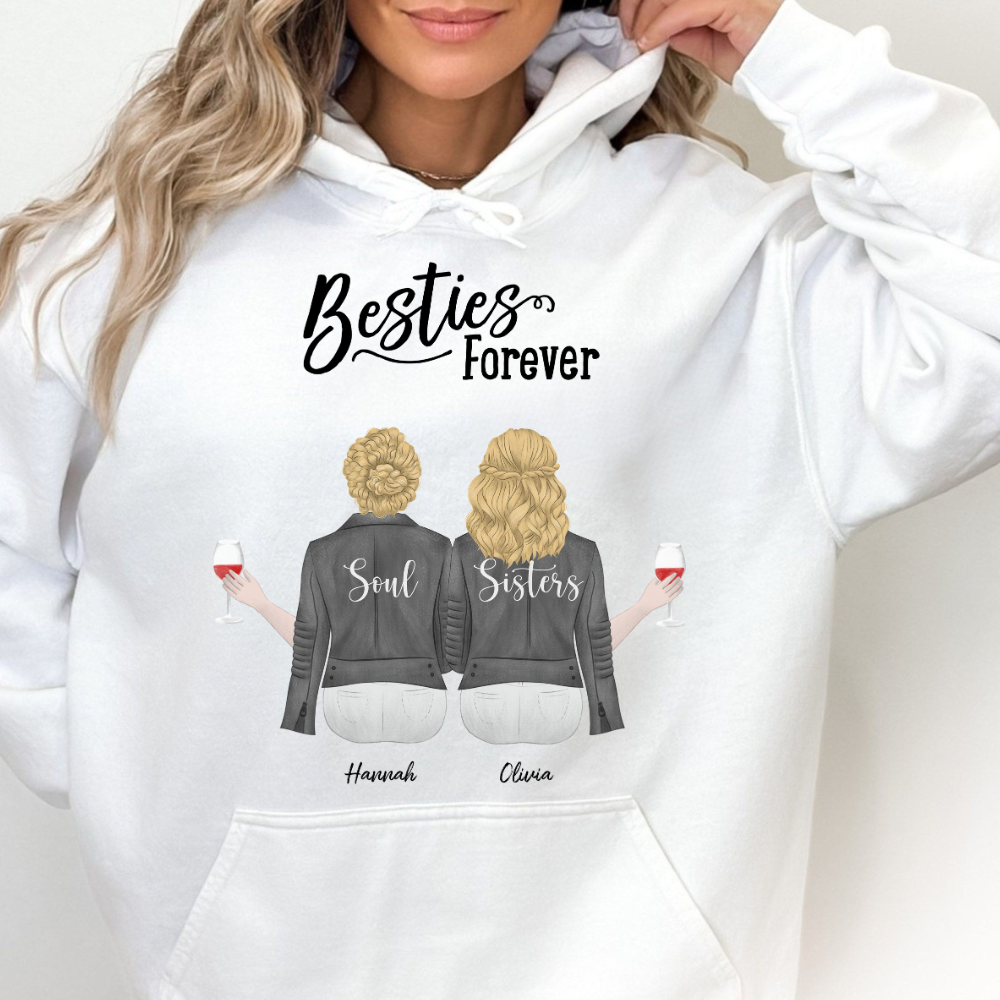 Besties Forever Wine Glass - Personalized Hoodie - Gift For Sisters, Bestie, Friends